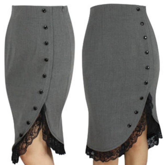 Whimsigoth 90s Plus Size Lace Edge Pencil Skirt - Picture 2 of 4